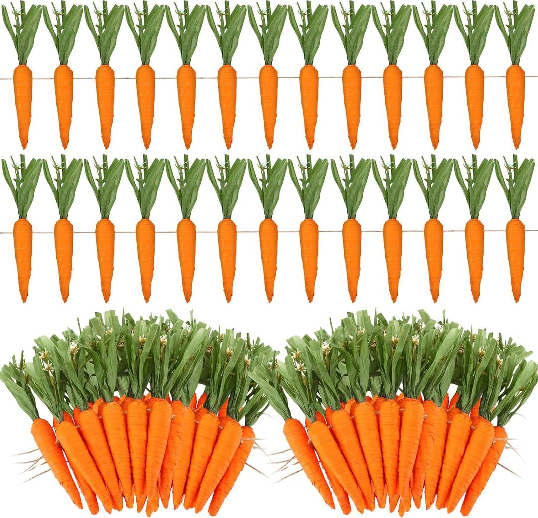 Fullhawl 3 Pack Easter Garland Decor 36 Pcs Artificial Carrot Ornaments 25.5ft Hanging Carrot Banner for Mantel Fireplace Kitchen Party Decorations(Orange,7.5 Inch,Classic Style)