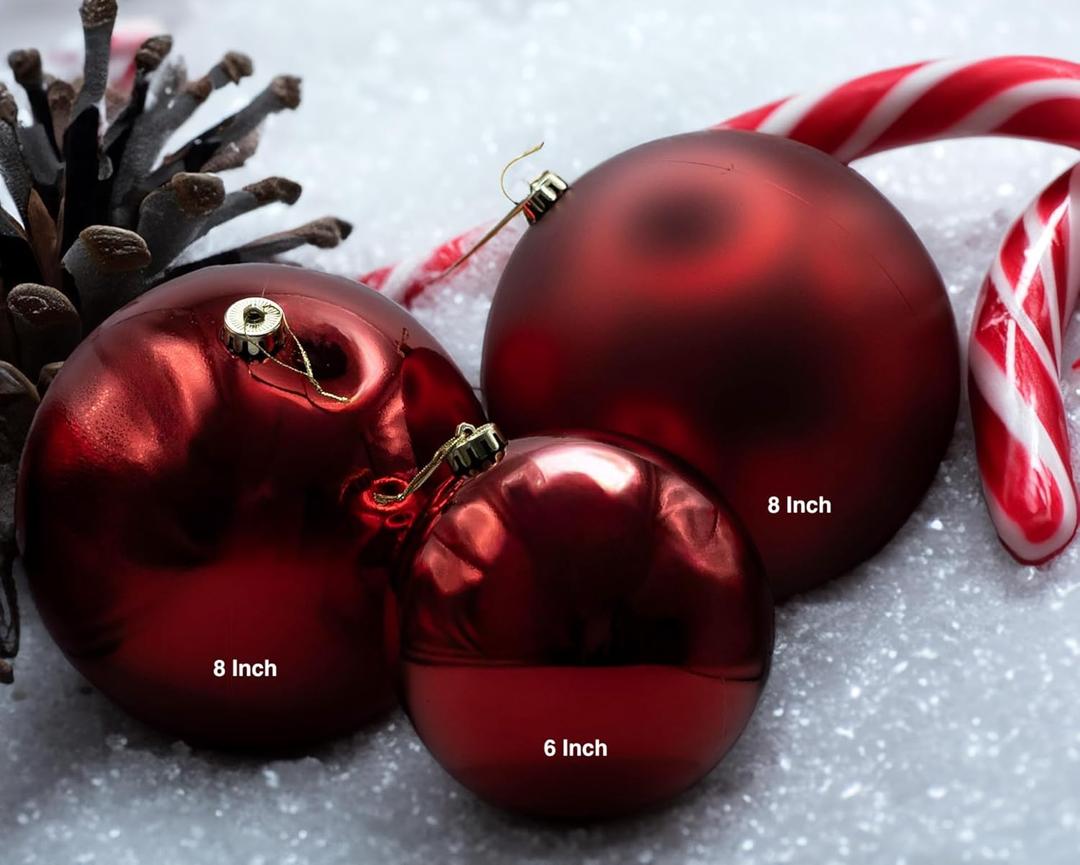 Red Shiny, 8 in, 2 Pack (X-Large, Jumbo)(SPN Decor) (Christmas, Holiday, Christmas Tree)