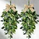 22" Eucalyptus Wreaths for Front Door 2 PCS Greenery Teardrop Swag Spring Summer Wreath with Eucalyptus Olives Leaves Mixed Berry for Farmhouse Home Porch Wall Window Festival Wedding Decor