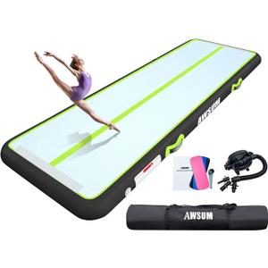 AWSUM Inflatable Air Gymnastics Mat 10ft/13ft/16ft/20ft/23ft Training mat 4/8 inches Thick tumbling mat with Electric Pump for Home/Gym/Outdoor (6.6ft*3.3ft*4in(2*1*0.1M), Grass Green/Black)