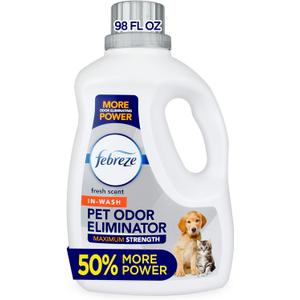 Febreze Laundry Detergent Additive for Pet Supplies, Maximum Strength In Wash Pet Odor Eliminator, Designed to Remove Tough Odors in Fabrics and Clothing in a Single Wash, Fresh Scent, 98 fl oz