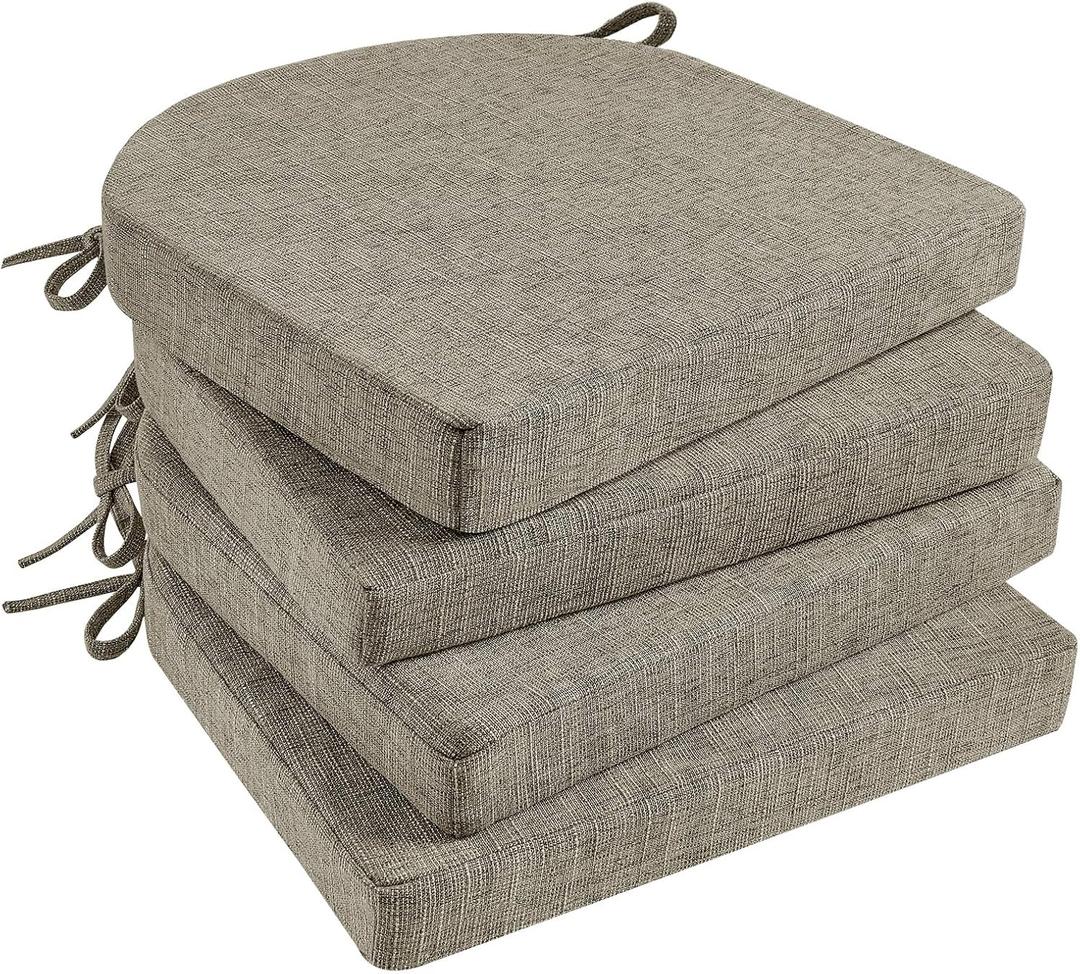 Basic Beyond Chair Cushions for Dining Chairs 4 Pack, Kitchen Chair Cushions with Ties and Non Slip Backing, 16 x 16 inches Chair Pads for Dining Chairs (Khaki)