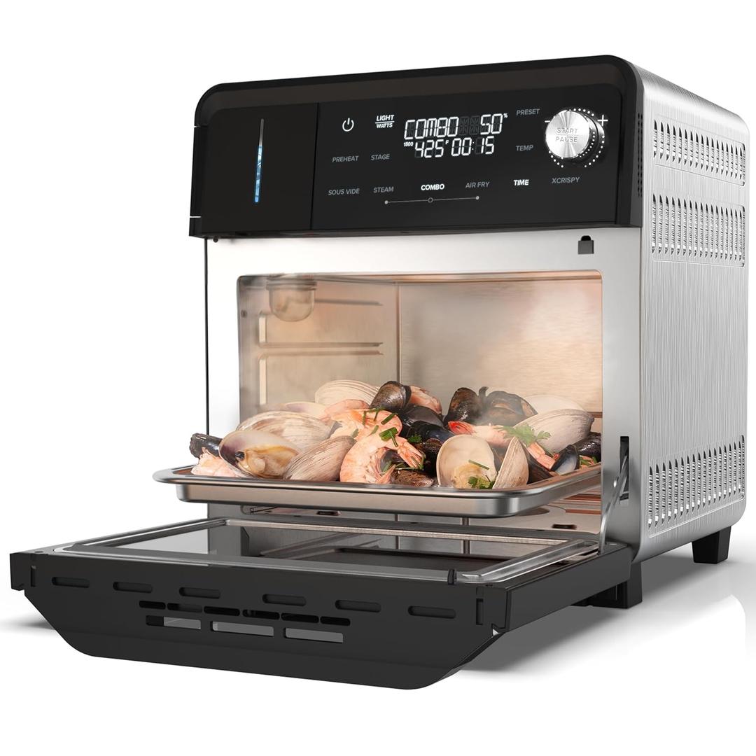 Nuwave PFAS-Free Steam Oven & Air Fryer, All-in-One Convection Cooker with Precision Steam Control, Toast, Air Fry, Sous Vide, Steam & More, Juicier Meats, 120 Presets, 50450F, Stainless Steel (16qt Capacity)