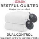 Sunbeam Electric Restful Quilted Heated Mattress Pad King 80" x 76" 12 Heat Settings 12-Hour Auto Shut-Off Extra-Cozy Fabric Deep Pocket Fit Machine Washable
