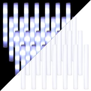 Cunno 96 White LED Foam Stick Bulk 16 Inch 3 Modes Light up Glow in The Dark Light Sticks Flashing Glow Wands for Wedding Birthday Rave Concert Carnival Multi Item Party Favor Packs, Battery Powered