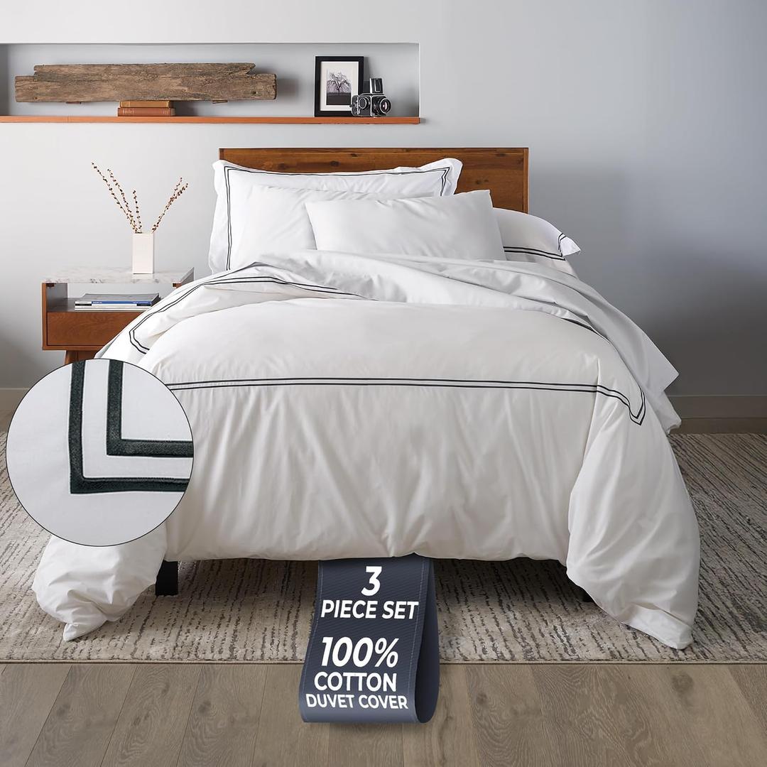 Ella Jayne Twin Duvet Cover 100% Cotton Percale Soft Black Design 2 Pcs | Duvet Cover Twin | Soft Cotton Percale | 68 x 90 Inch Cover | Includes 1 Matching Pillow Sham | Black Design
