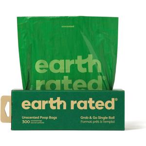 Earth Rated Dog Poop Bags, Thick Grab and Go Single Roll, Ideal for Backyard Pickups, Unscented, 300 Count