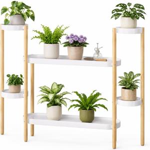 APRTAT Bamboo Plant Stand Indoor, 2-Tier Plant Holder for Multiple Plants | Natural Bamboo Holds Multiple Plants Stable Structure Indoor & Outdoor Use