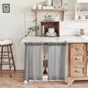Light Grey Linen Half Kitchen Curtains 36 Inch Length Sets of 2 Rod Pocket Boho Cafe Short Gray Drapes for Windows Semi Sheer Light Filtering Curtains for Bathroom Basement RV Camper Laundry 26x36
