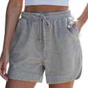 luvamia Sweat Shorts for Women High Waisted Pull On Elastic Waist Loose Fit Comfy Lounge Casual Summer Athleisure Shorts (Gray, L)
