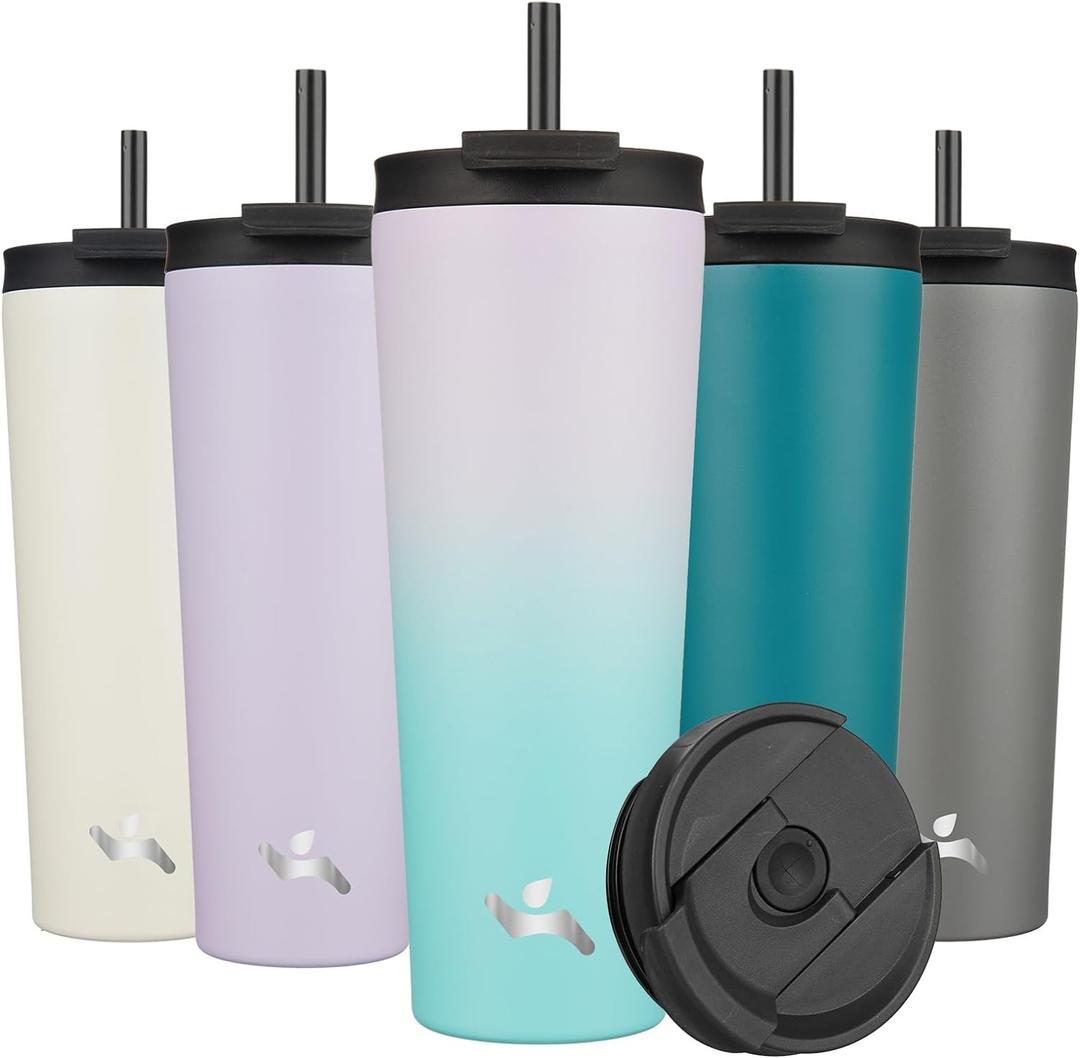 26 OZ Insulated Tumbler with Lid and 2 Straws Stainless Steel Water Bottle Vacuum Travel Mug Coffee CupLavender Green