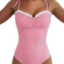 Herseas Womens Striped One Piece Swimsuits Tie Shoulder High Cut Tummy Control Bathing Suit 2026 Summer Beach Swimwear (Medium)