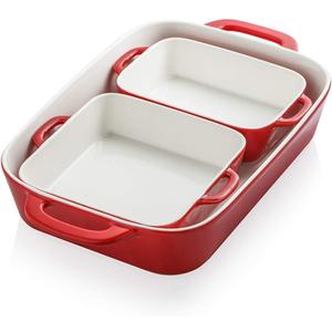 Sweejar Ceramic Bakeware Set, Rectangular Baking Dish for Cooking, Kitchen, Cake Dinner, Banquet and Daily Use, Casserole Dishes for Oven Porcelain Baking Pans (Red)