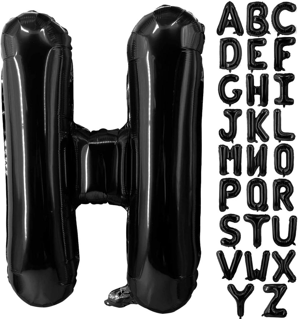 Lovoir 40 Inch Large Black Letter H Balloons Big Size Jumbo Mylar Foil Helium Balloon for Birthday Party Celebration Decorations Alphabet Black H