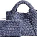 Woven Tote Bag for Women with Coin Purse, Foldable Chain Small Crossbody Handbags, Fashion Shoulder Bag, Hobo Satchel