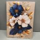 Modern Floral Canvas Wall Art Blue White Gold Flowers Wall Decor Pictures Flower Market Poster Prints for Living Room Bedroom Office Home Decoration 12x16in Ready to Hang
