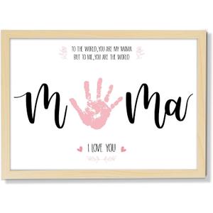 QOUBAI Mother's Day Handprint Art Craft DIY Kit Mother's Day Gifts from Daughter or Son Children Adults Handprint Keepsake with Wood Frame for Mom Grandma Birthday Holiday Activities 12x16 Inch