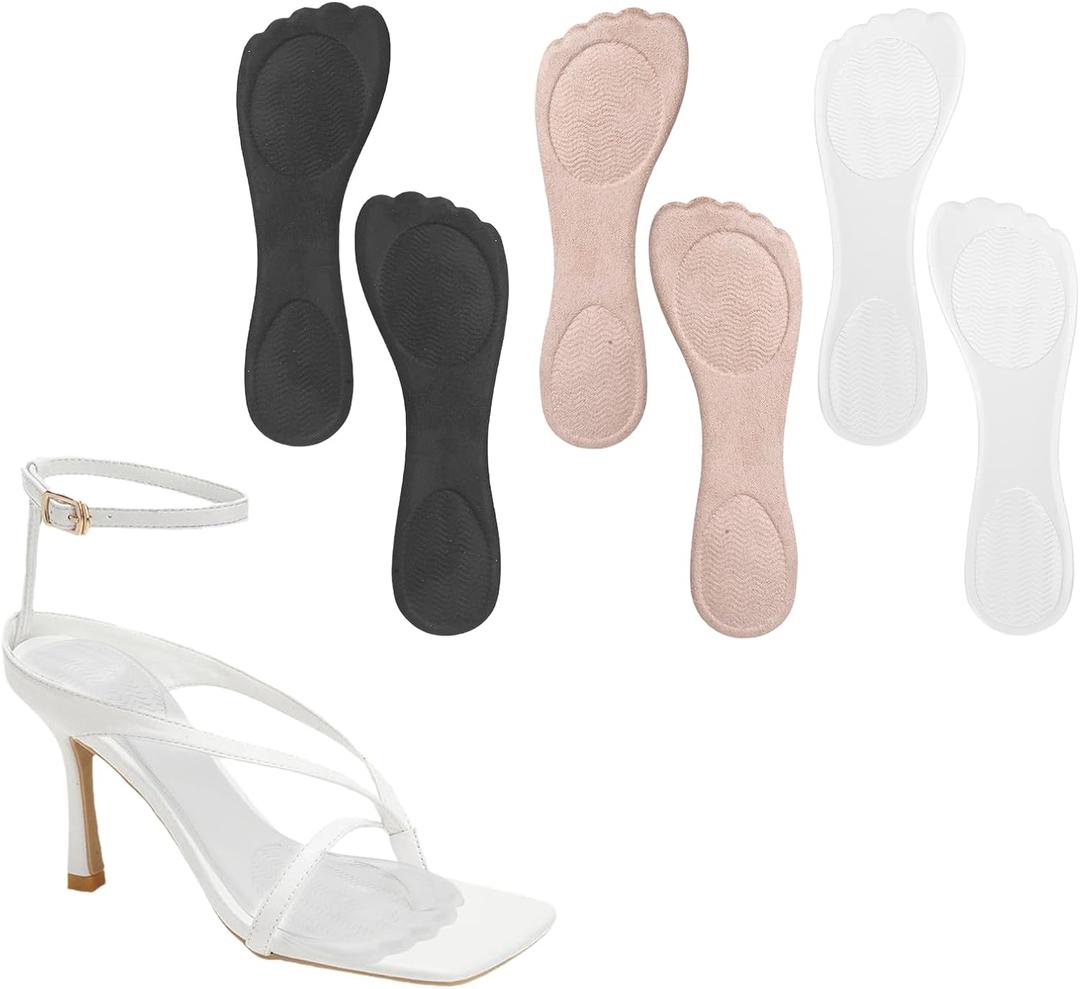 3 Pairs High Heel Inserts for Women, Gel Insoles for Women Heels, Anti-Slip Velvety Cushion Pads Insoles for High Heel Comfort, Heels Inserts for Shoes, Foot Support for Dress Sandals