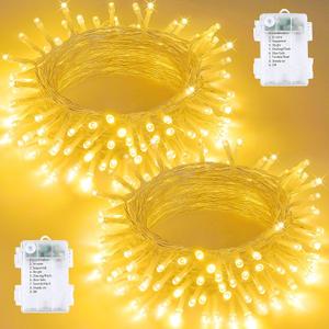 2 Pack Christmas String Lights Battery Operated with Timer, 33FT 100 LED Waterproof Twinkle Lights, 8 Modes Fairy Light for Indoor and Outdoor Bedroom Garland Tree Christmas Decorations (Warm White)