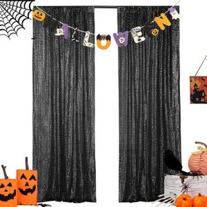 Hahuho Black Sequin Backdrop Curtain, 2PCS 2FTx8FT Glitter Backdrop Curtain for Parties, Christmas, Wedding, Party Decoration2 Panels, 2FT x 8FT, Black