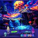 Onivein Blacklight Skull Forest Tapestry UV Reactive Skeleton Mushroom Waterfall Tree Tapestries Wall Hanging Aesthetic Tapestry for Bedroom Dorm Living Room Decor(59.1 x 78.7 Inches)