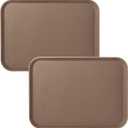 CURTA 2-Pack Restaurant Grade Non-Slip Tray, NSF, 22 Inch x 16 Inch, Plastic Rubber Lined Rectangular Serving Tray, Brown (16 Inch x 22 Inch, Brown-rectangular)