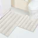 Turquoize Chenille Bathroom Rugs Set Non-Slip Bath Mats for Bathroom Super Absorbent Shaggy Rugs for Tub Shower Toilet Plush Bath Rug Plus U Shaped Rug (Standard: 20" x 32" and 20" x 20" U), Cream