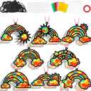 QOUBAI 32 Sets Rainbow Suncatchers Craft Kit DIY Window Stained Glass Effect Planet Rainbow Sun Paper Crafts Home School Classroom Decoration Kid Birthday Gift Creative Art Project Activity Game