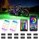Motorcycle RGB LED Light Kit 12Pcs Magic RGB LED Strip Lights for Car ATV UTV 7.5ft Smart LED Lights Music Sync Color Changing Lights APP Remote Control Wireless DC 12V Smart Brake Lights (12pcs Chrome Pods)