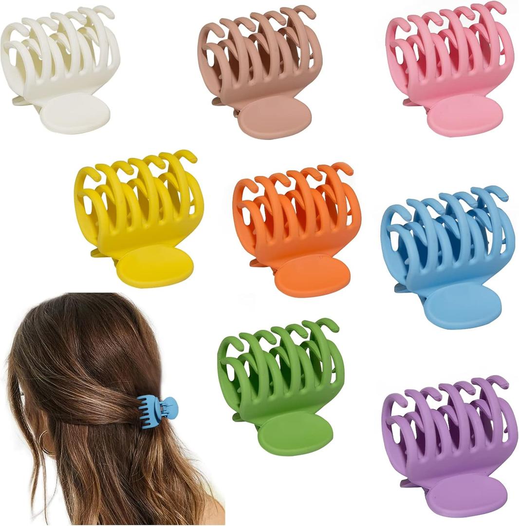 Matte Medium Hold Claw Hair Clips with Double Row Teeth for Women - 8PCS Hair Styling Clamps for Thin, Fine or Thick Hair (Bright Colors)