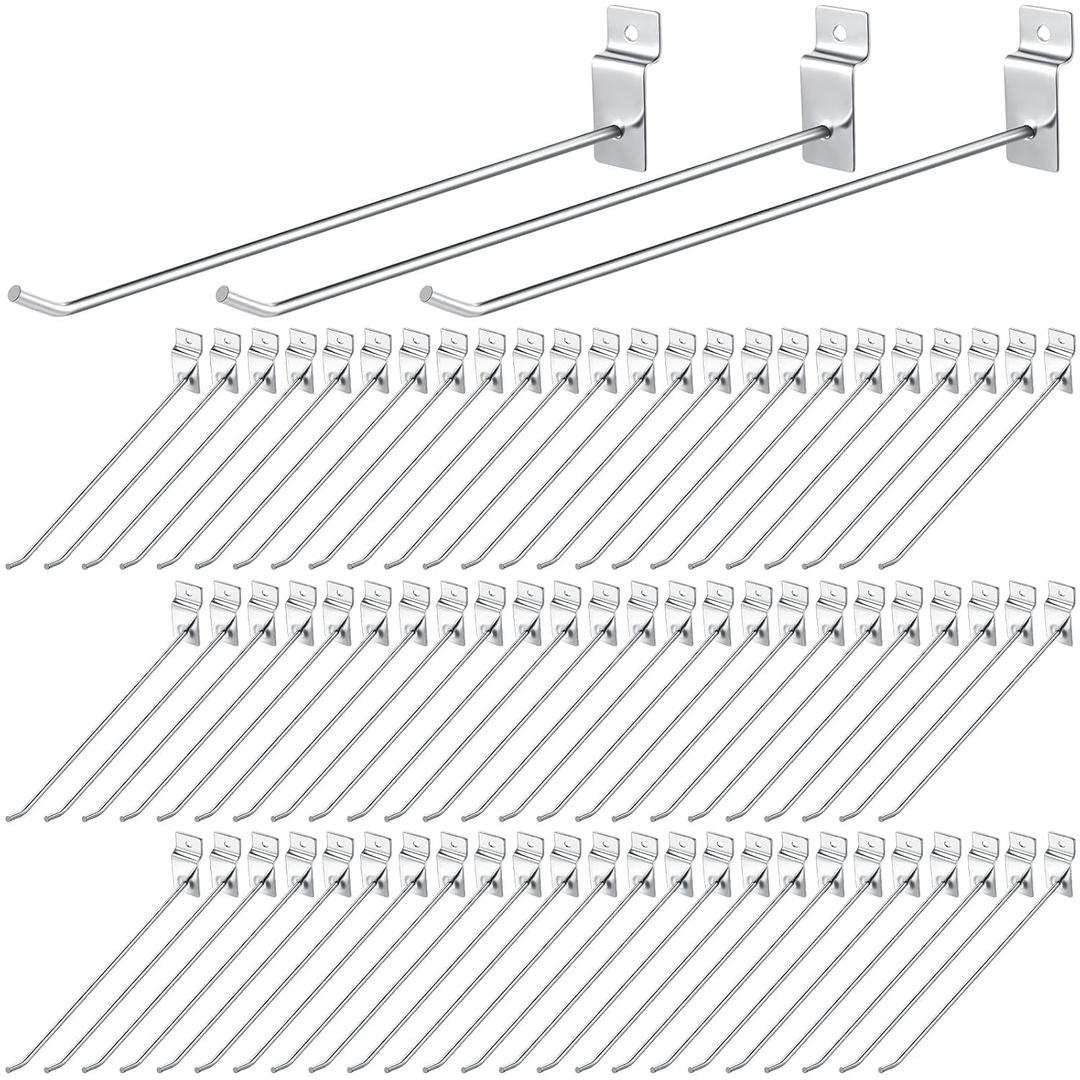 Moxweyeni 100 Pcs Heavy Duty Slatwall Panel Hooks Hanging Metal Slat Wall Hanging Hooks Silver Slat Wall Hanger Commercial Grade Slatwall Pegs Accessories for Shop Retail Display(10 Inch)