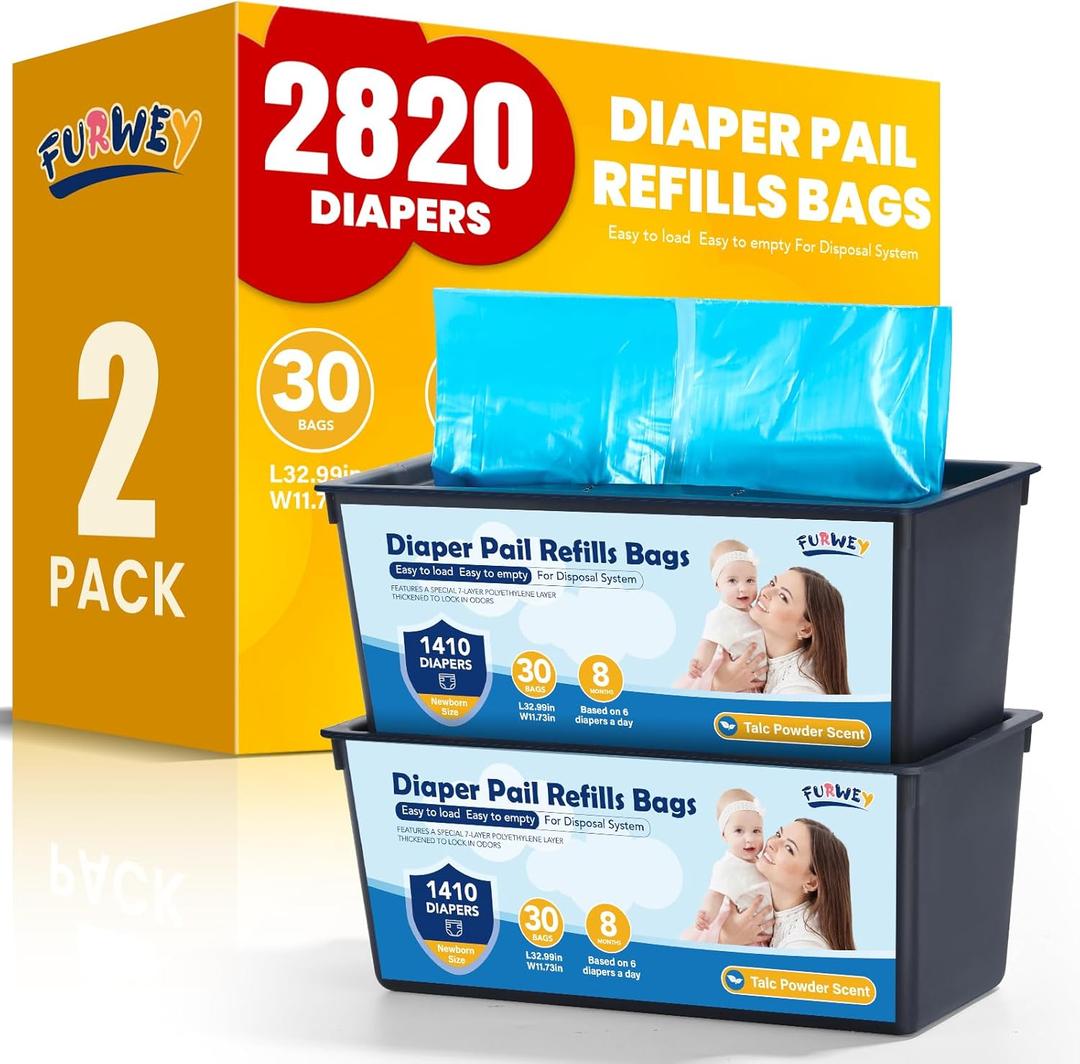 Diaper Pail Refill Bags 30 Bags Per RefillCompatible with Genie Easy Roll Signature Diaper Pails Holds Up to 2820 Newborn Diapers 7 Layer Odor Barrier Technology 2PACK (60 Bags)