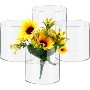 Qunclay 4 Pcs Acrylic Flower Vase Plastic Cylinder Vase for Centerpiece Decorative Clear Acrylic Cylinder Containers Break Resistant Round for Home Party Table Deco(6 x 6 Inch)