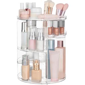 HBlife 360 Rotating Makeup Organizer Adjustable Carousel Large Capacity Revolving Perfume Organizer Skincare Organizers Cosmetic Storage Spinning Holder for Vanity, Clear