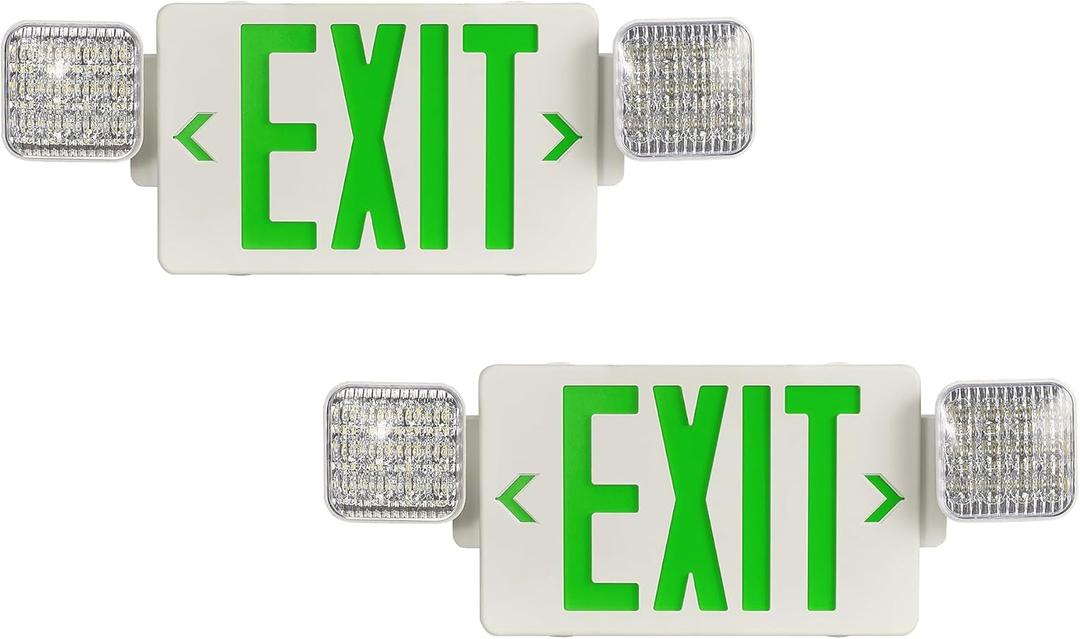 TANLUX Green Exit Sign with Emergency Lights, LED Emergency Exit Light with Battery Backup, UL Listed, AC 120/277V, Commercial Emergency Lights Combo for Business - 2 Pack