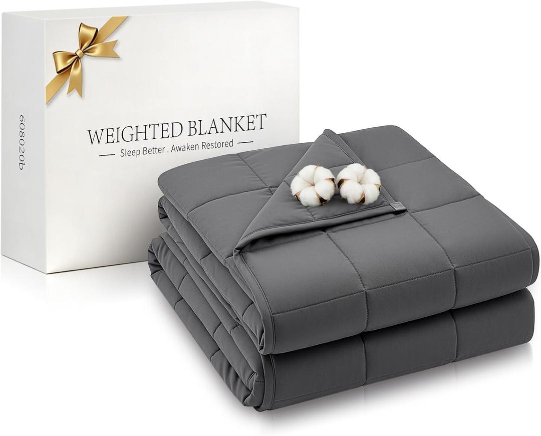 Weighted Blanket for Adults (20lbs, 60"x80") Heavy Blanket with Premium Glass, Cooling Weighted Blanket for Sleeping, Queen Size Perfect for 190-210 lbs, Soft Breathable Blanket, Dark Grey