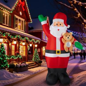 8.5FT Inflatable Christmas Santa with LED Lights & Bear, Outdoor Christmas Blow Ups for Yard Holiday Party Garden Lawn, All-Weather Waterproof Design, Includes Blower Motor & Stakes