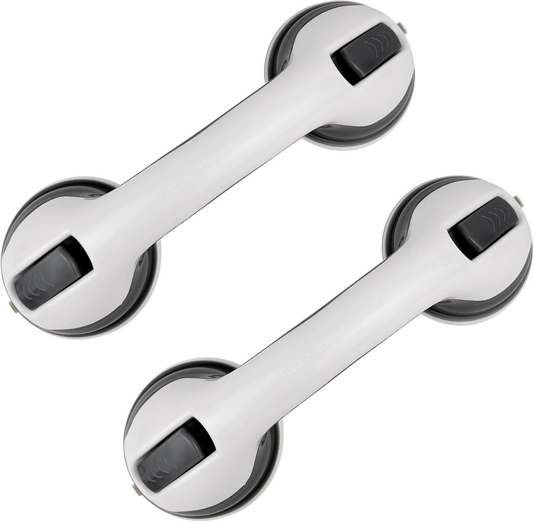 Grab Bars for Bathtubs and Showers, 12" Safety Handles for Shower, Suction, Perfect for Smooth Tiles/Glass/Hard Plastic, Maximum Bearing Capacity 145 Pounds (Grey) (Gray)