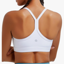 RUNNING GIRL Sports Bra for Women Ruched V Neck  Y Back Spaghetti Thin Strap Wireless Padded Medium Support Yoga Crop Top_WX3094_White_XL