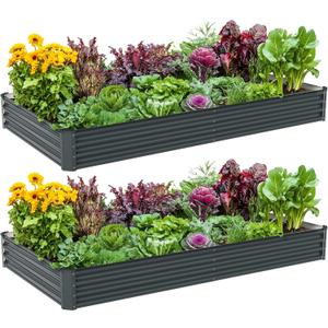 2PCS 8x4x1FT Galvanized Raised Garden Bed, Galvanized Planter Raised Garden Boxes Outdoor, Large Metal Raised Garden Beds for Vegetables-Grey