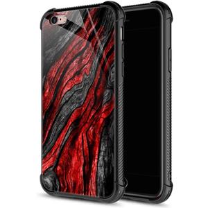 CARLOCA Compatible with iPhone 6S Plus Case,for iPhone 6 Plus Cases for Boys Men, Black Red Wood Grain Pattern Design Shockproof Anti-Scratch Case