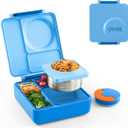 OmieBox Bento Box for Kids - Insulated Bento Lunch Box with Leak Proof Vacuum Insulated Food Jar - 3 Compartments, Two Temperature Zones (Blue Sky) (8.5 Ounces)