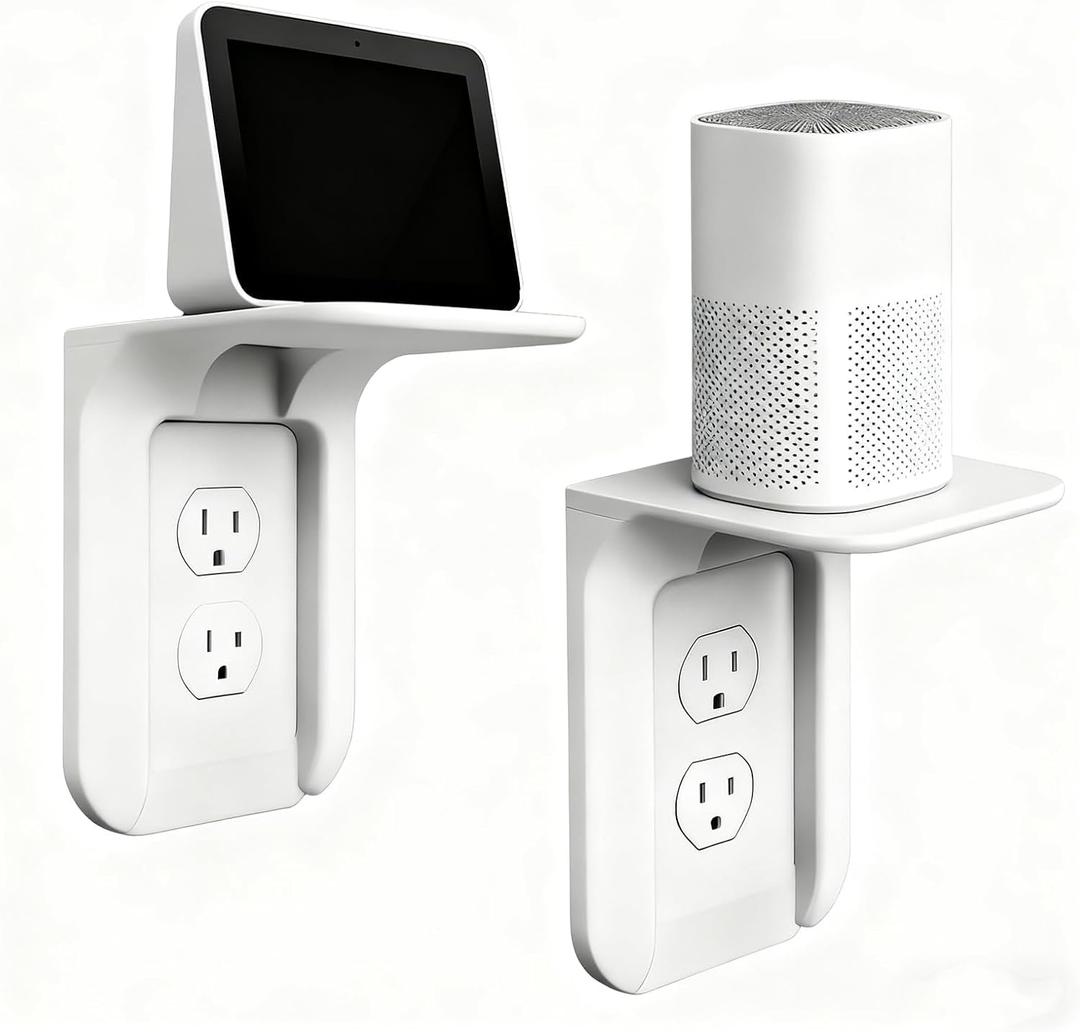 Outlet Shelf, Bathroom Wall Holder with Built-in Cable Management, Wall Organizer for Smart Home Decor Space Saving Electric Toothbrush Use as Echo Holder (2 Pack)