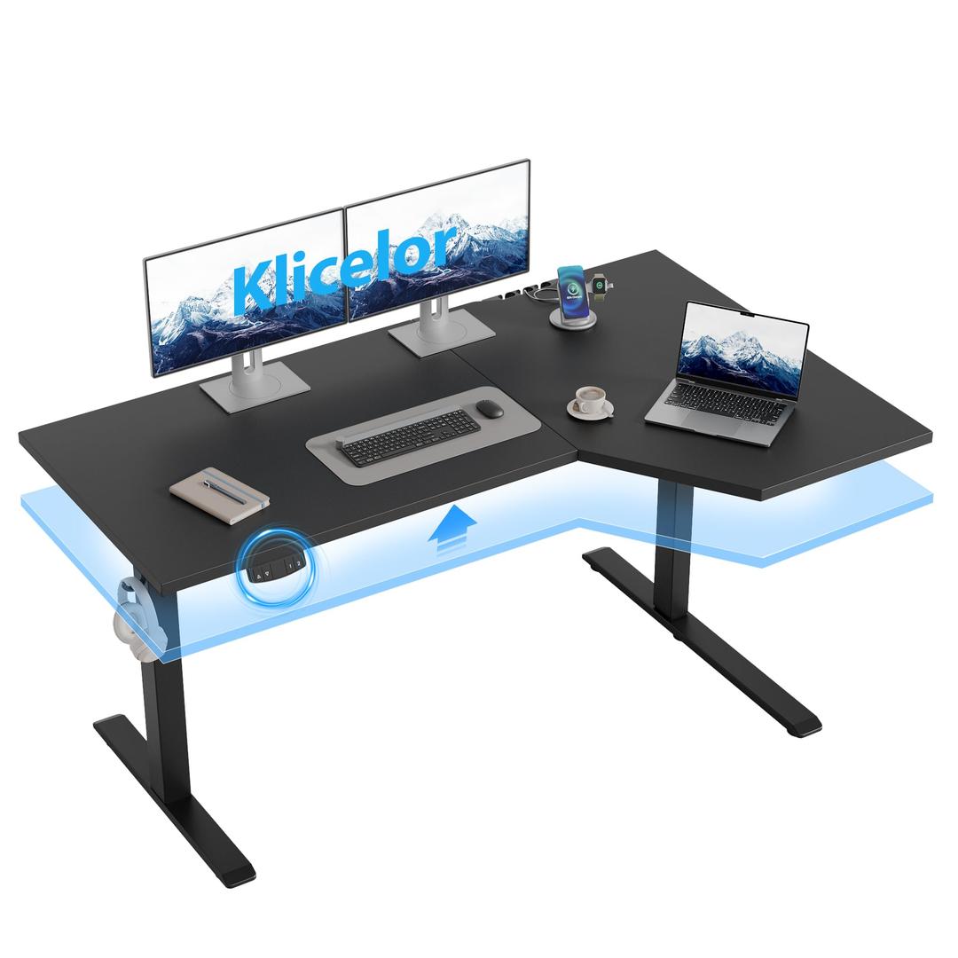 Klicelor L Shaped Standing Desk 55 x 31.5 Inch, Electric Height Adjustable Corner Desk for Home Office Workstation, Ergonomic Sit Stand Computer Table with Memory Controller, Black
