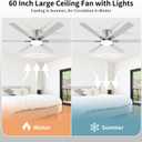60 Inch Brushed Nickel Ceiling Fans with Lights, Flush Mount Ceiling Fan | Low Profile 6 Blades Quiet Reversible DC Motor for Living Room, Bedroom and Patio