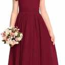 Chiffon Junior Bridesmaid Dress Lace Flower Girl Dresses for Wedding Princess Pageant Ball Gown Dress for Girls (14, Burgundy)