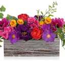 DILATATA Flower Arrangement with Wooden Vase 10" Artificial Flowers in Pot  Fake Flowers in White Rectangular Wooden Vase Potted Faux Flower Centerpieces for Table Decor Living Room  Purple