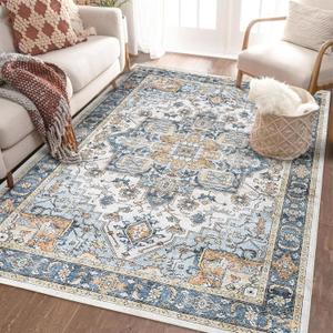 GAOMON 9x12 Area Rug for Living Room, 9x12 Machine Washable Vintage Rug Carpet for Bedroom Dinning Room, Distressed Area Rug Indoor Non Slip, Brown Blue