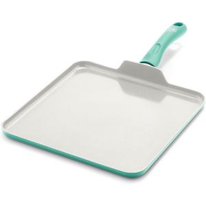 GreenLife Soft Grip Healthy Ceramic Nonstick, 11" Griddle Pan, PFAS-Free, Dishwasher Safe, Turquoise