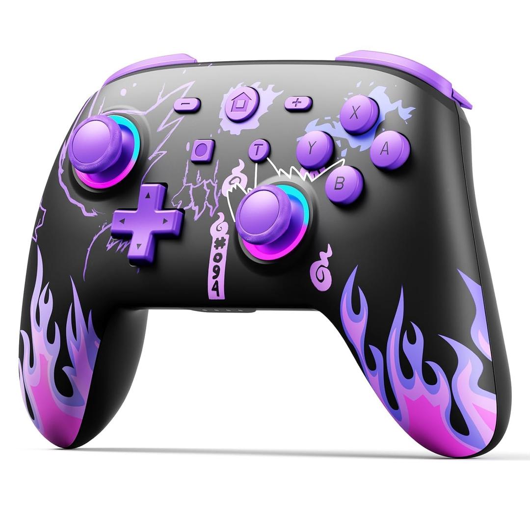 Controller for Switch/OLED/Lite, Wireless Pro Switch Controller with LED Joystick/Motion/Vibration/Turbo/Wake up (Purple)